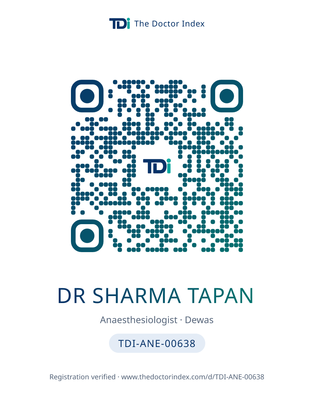 QR card for Dr Sharma Tapan, TDI-ANE-00638
