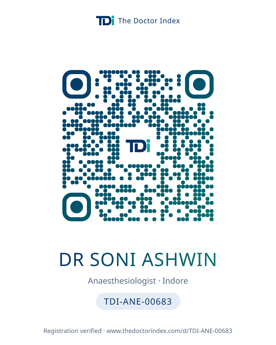 QR card for Dr Soni Ashwin, TDI-ANE-00683