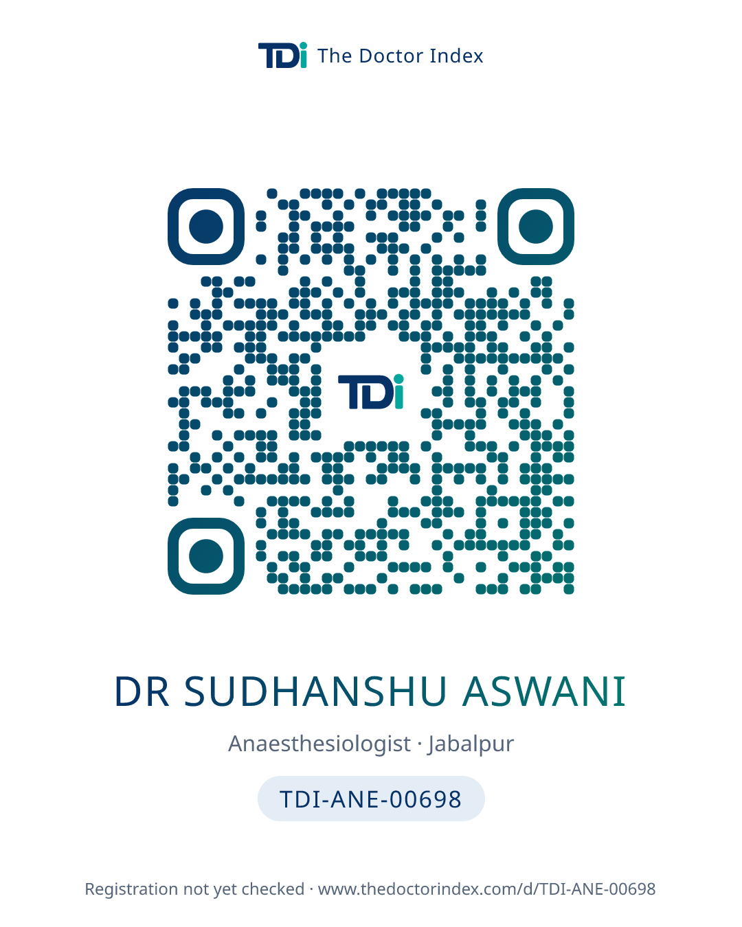 QR card for Dr Sudhanshu Aswani, TDI-ANE-00698