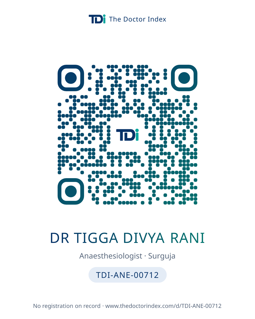 QR card for Dr Tigga Divya Rani, TDI-ANE-00712