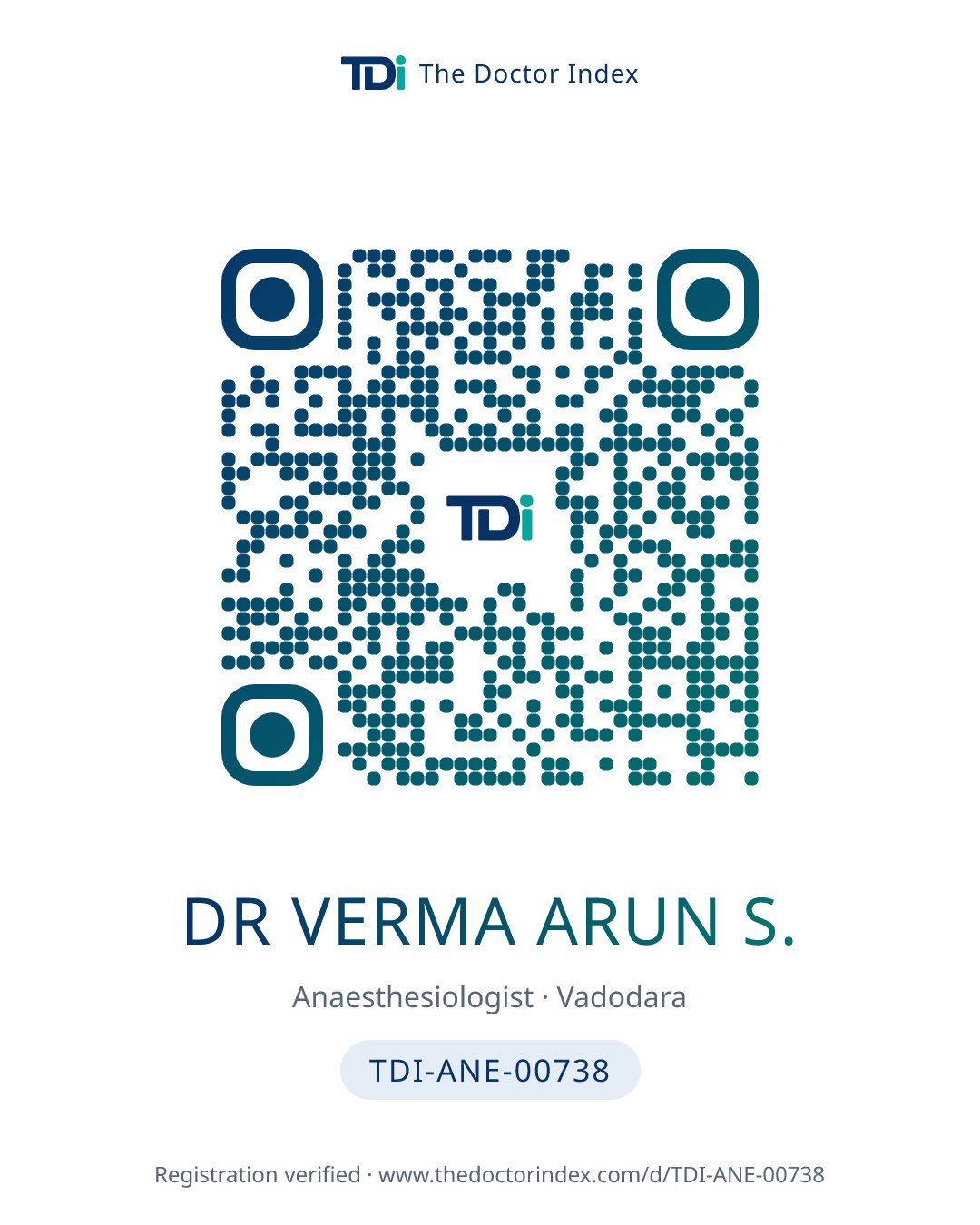 QR card for Dr Verma Arun S., TDI-ANE-00738