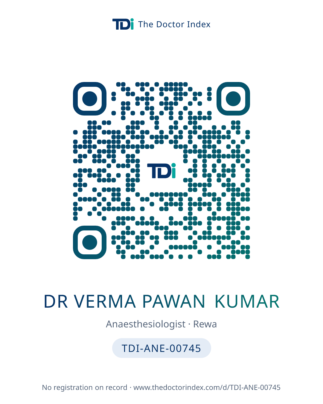 QR card for Dr Verma Pawan Kumar, TDI-ANE-00745
