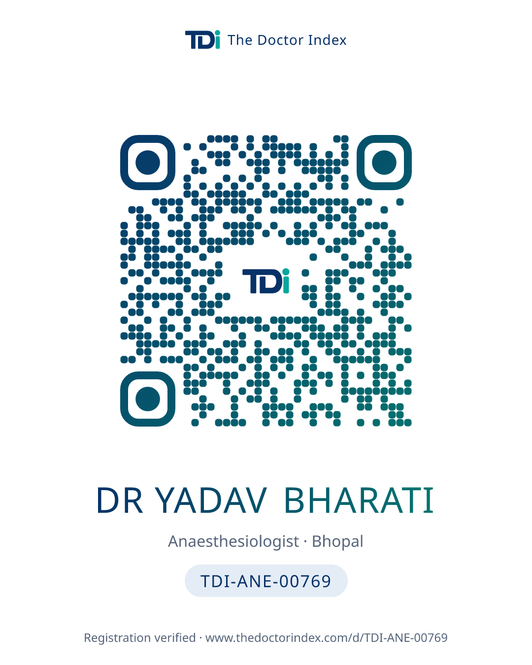 QR card for Dr Yadav Bharati, TDI-ANE-00769