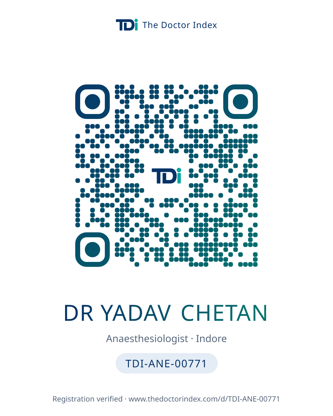 QR card for Dr Yadav Chetan, TDI-ANE-00771