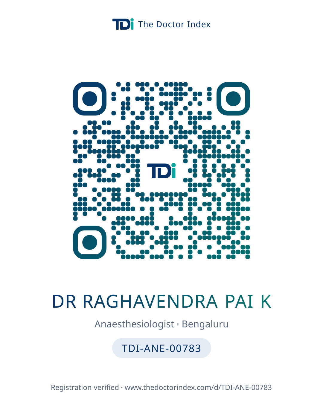 QR card for Dr Raghavendra Pai K, TDI-ANE-00783