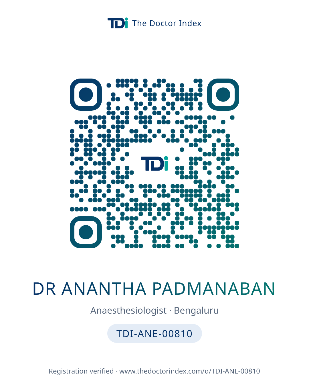 QR card for Dr Anantha Padmanaban, TDI-ANE-00810