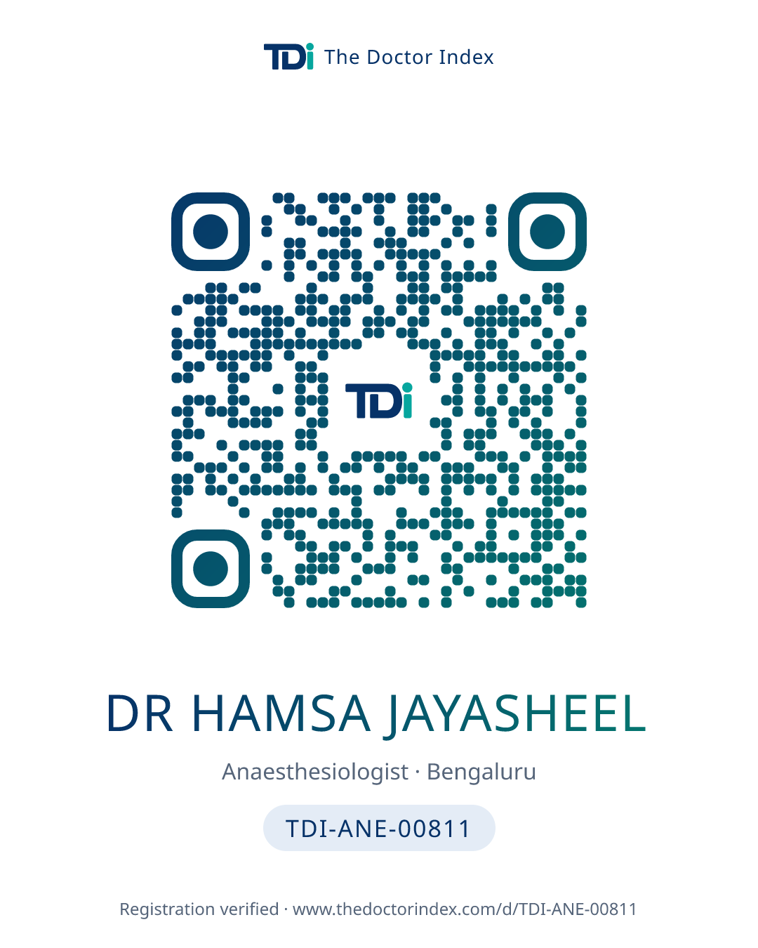QR card for Dr Hamsa Jayasheel, TDI-ANE-00811