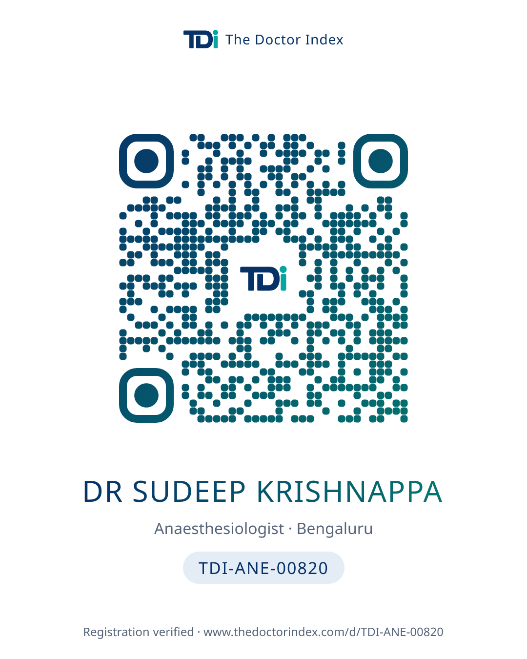 QR card for Dr Sudeep Krishnappa, TDI-ANE-00820