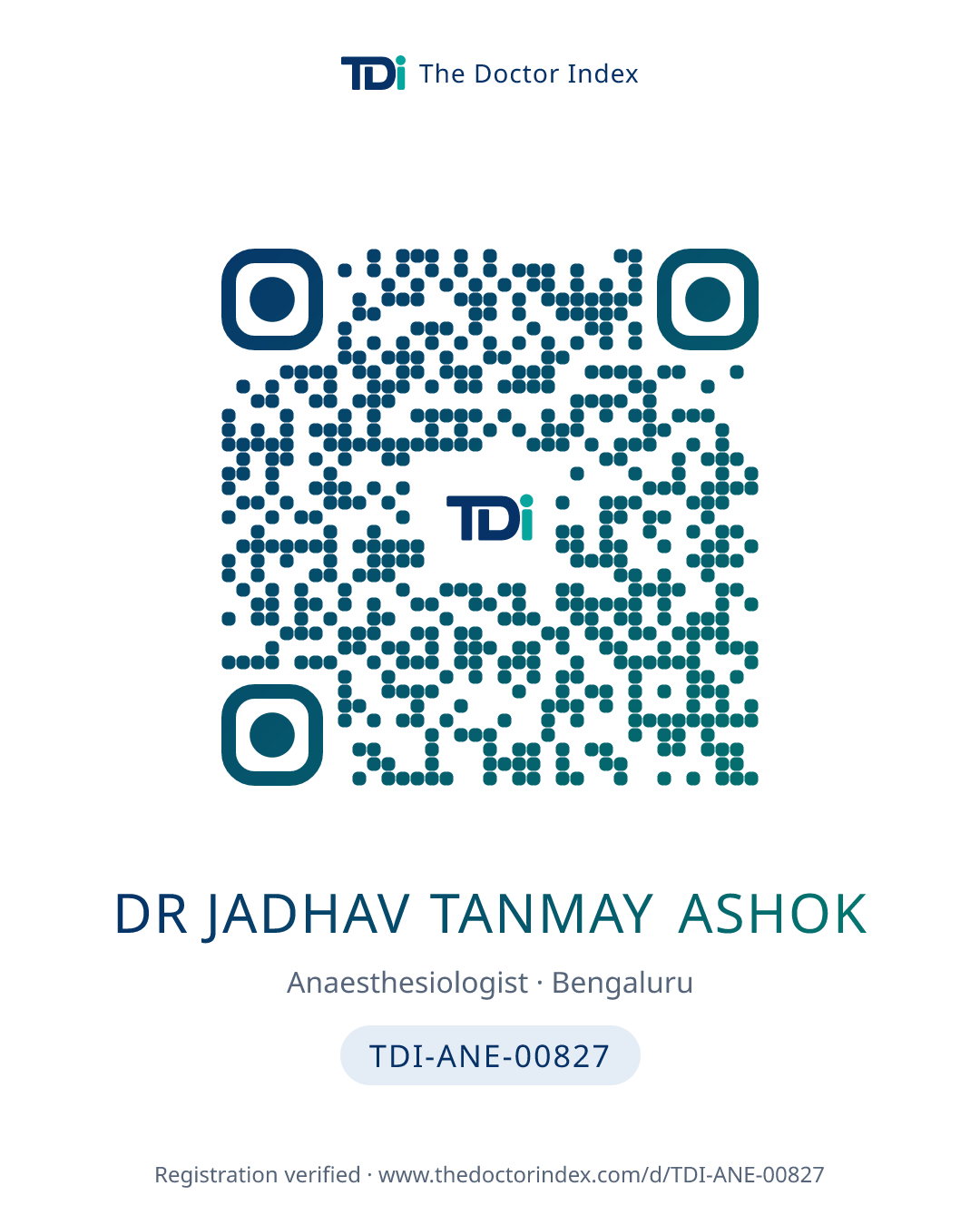 QR card for Dr Jadhav Tanmay Ashok, TDI-ANE-00827