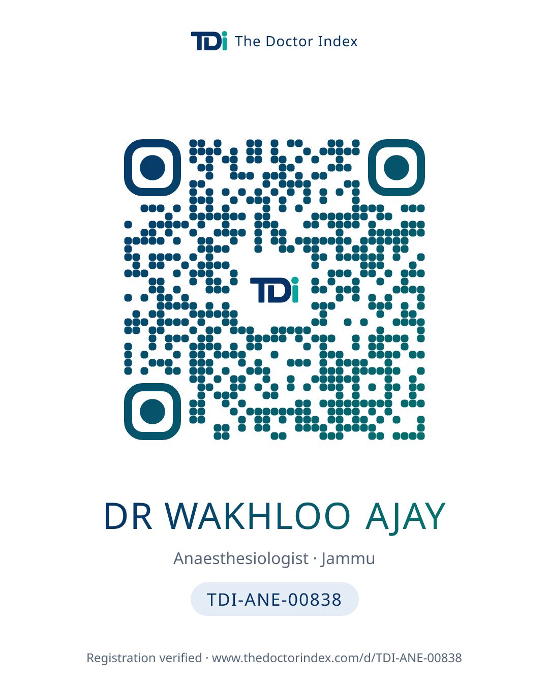 QR card for Dr Wakhloo Ajay, TDI-ANE-00838