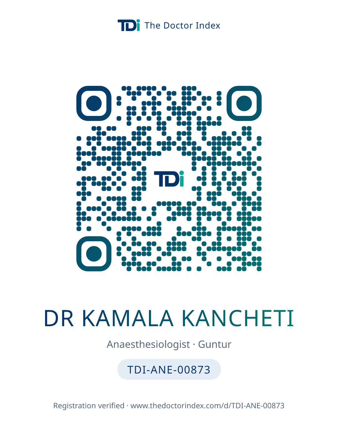 QR card for Dr Kamala Kancheti, TDI-ANE-00873