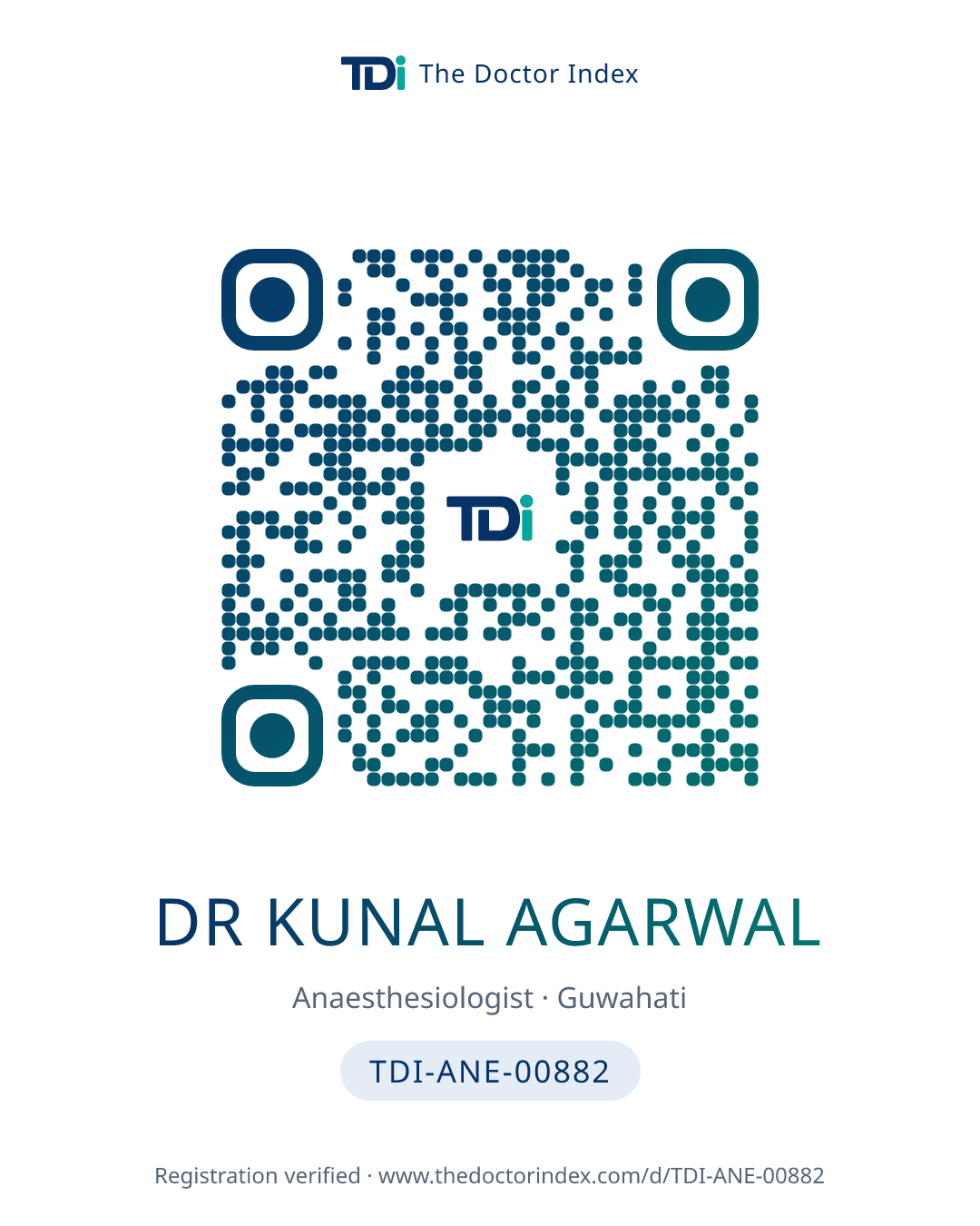QR card for Dr Kunal Agarwal, TDI-ANE-00882