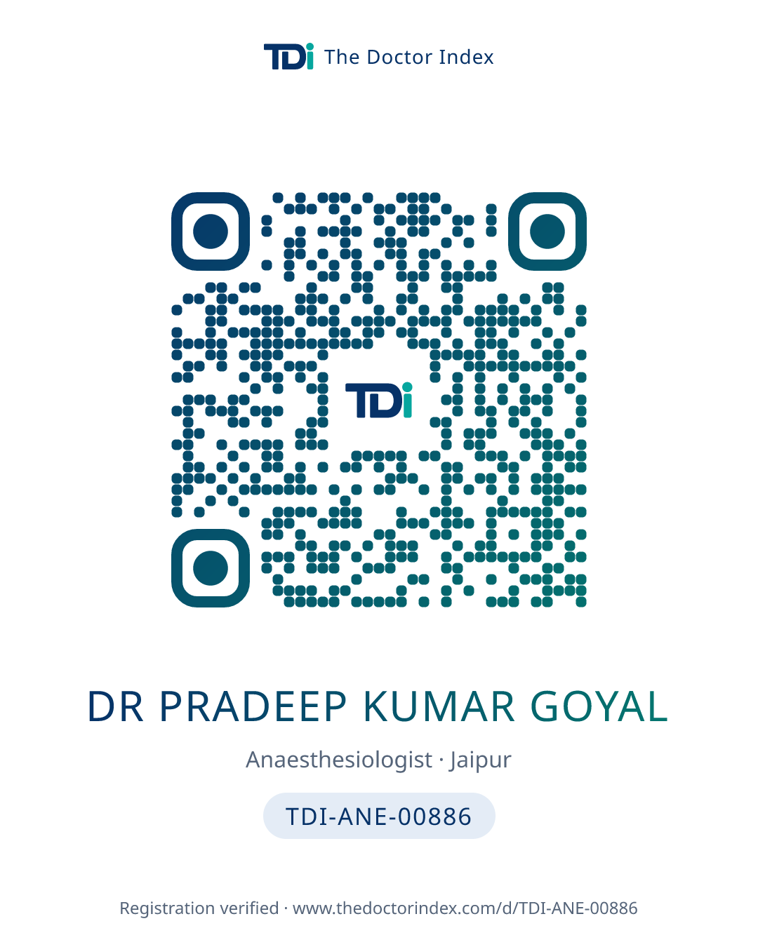 QR card for Dr Pradeep Kumar Goyal, TDI-ANE-00886
