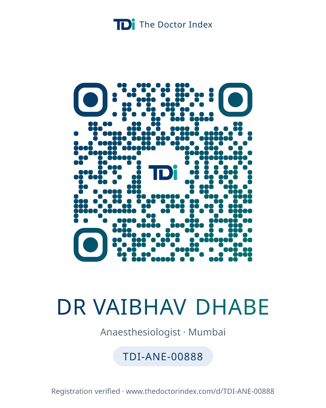 QR card for Dr Vaibhav Dhabe, TDI-ANE-00888