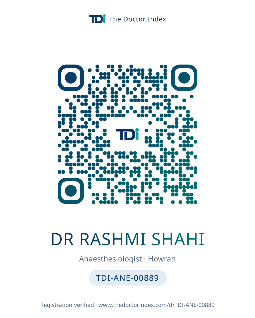 QR card for Dr Rashmi Shahi, TDI-ANE-00889
