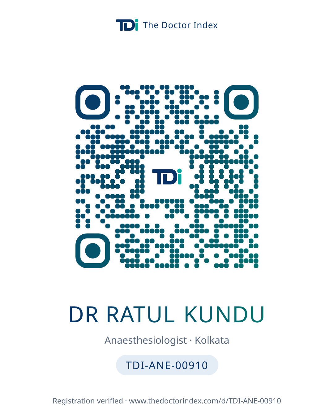 QR card for Dr Ratul Kundu, TDI-ANE-00910