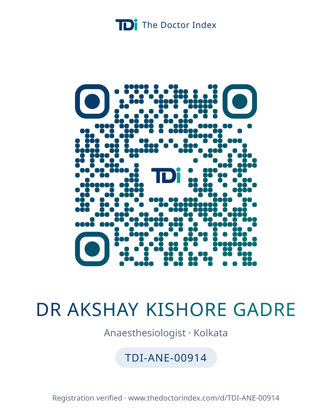 QR card for Dr Akshay Kishore Gadre, TDI-ANE-00914