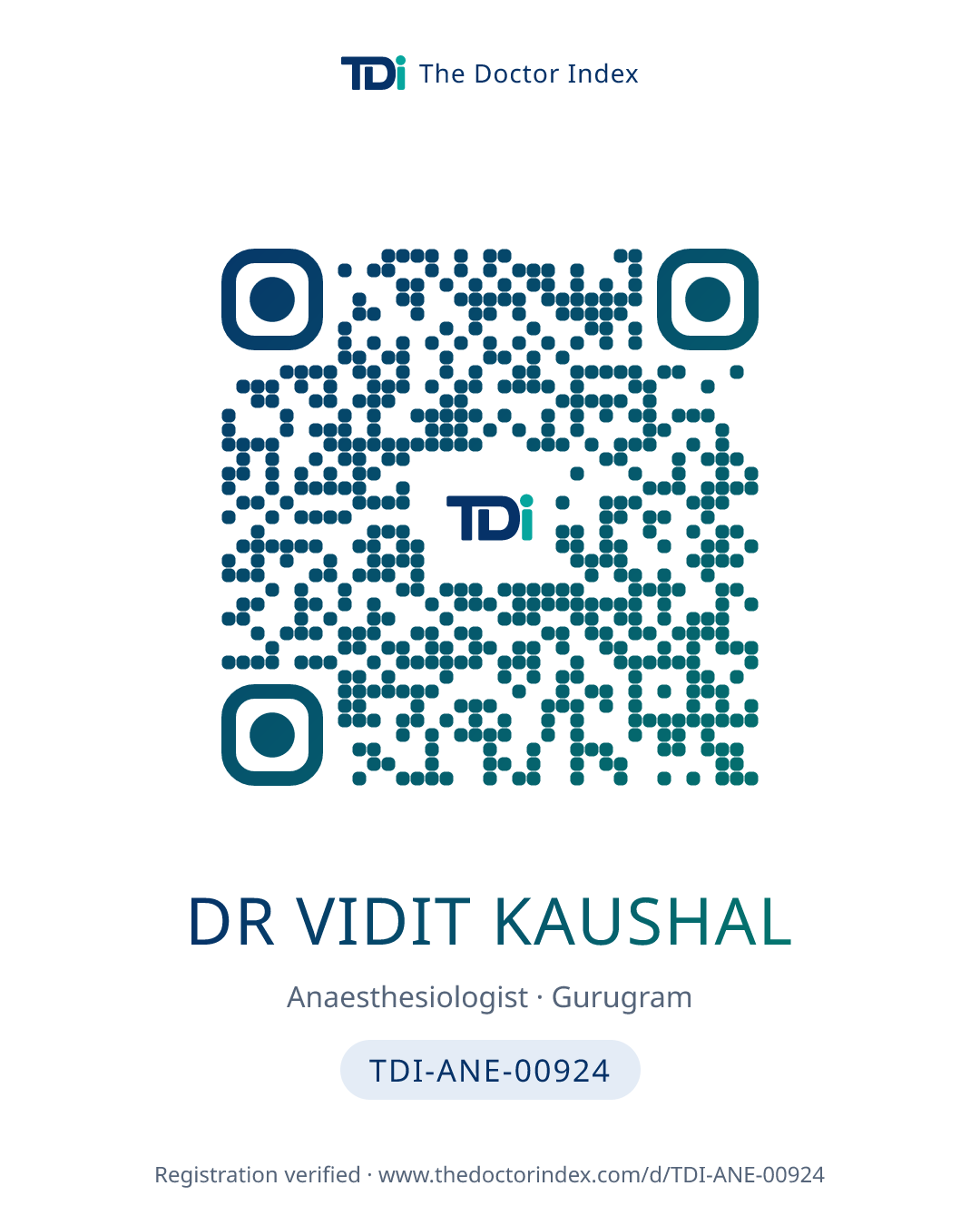 QR card for Dr Vidit Kaushal, TDI-ANE-00924