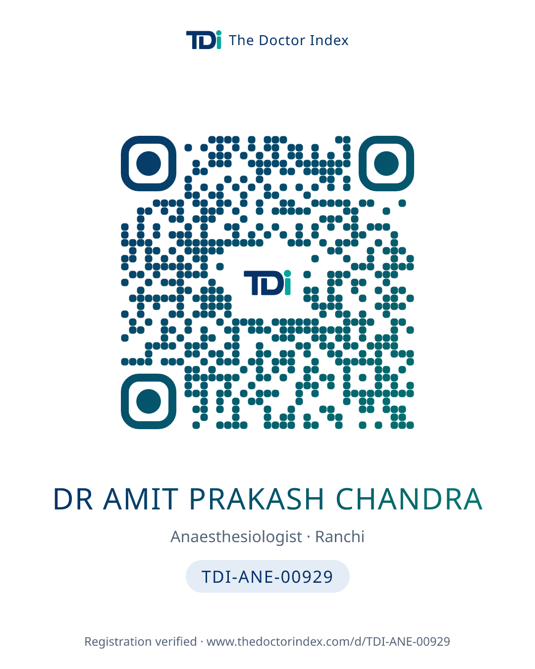 QR card for Dr Amit Prakash Chandra, TDI-ANE-00929