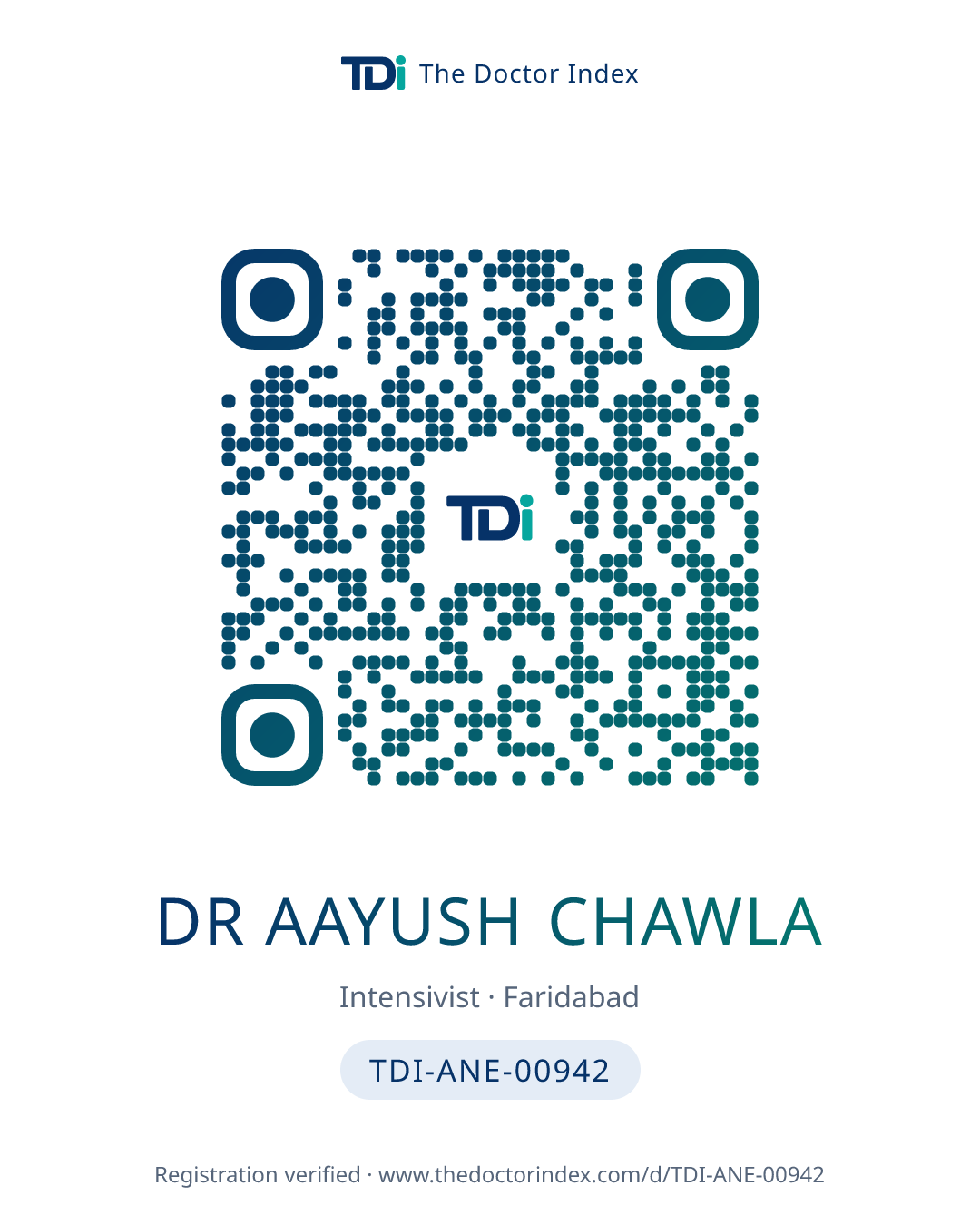 QR card for Dr Aayush Chawla, TDI-ANE-00942