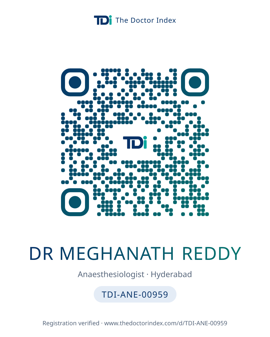 QR card for Dr Meghanath Reddy, TDI-ANE-00959