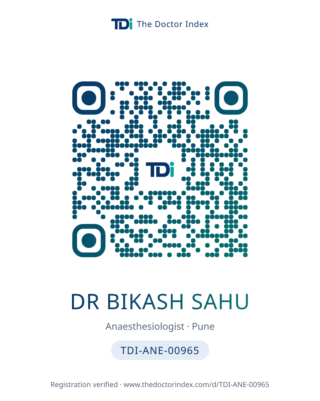 QR card for Dr Bikash Sahu, TDI-ANE-00965