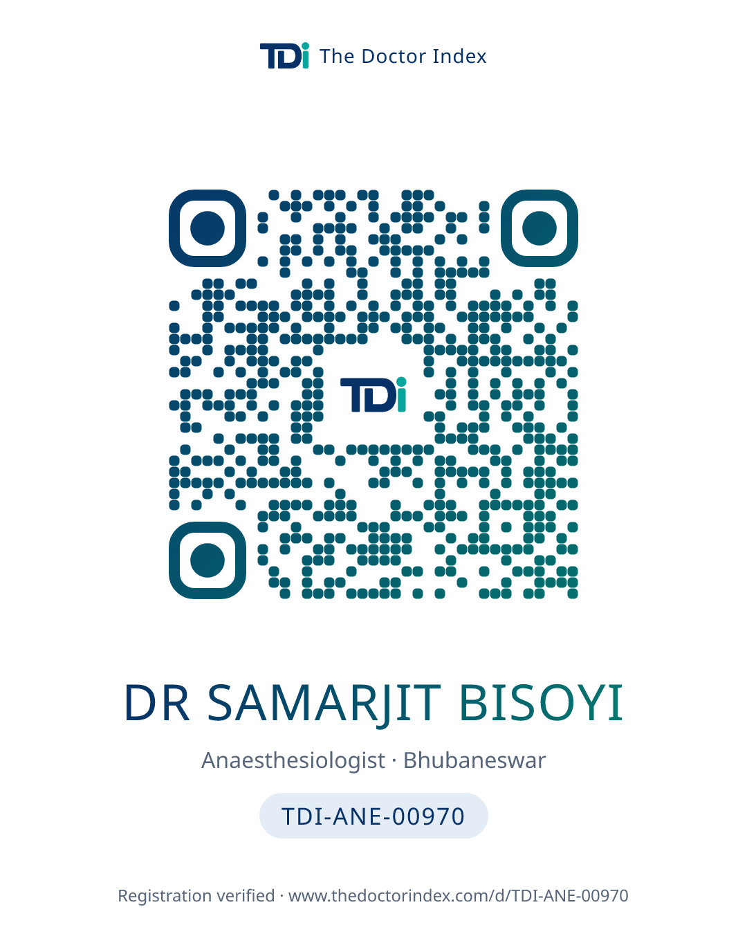 QR card for Dr Samarjit Bisoyi, TDI-ANE-00970