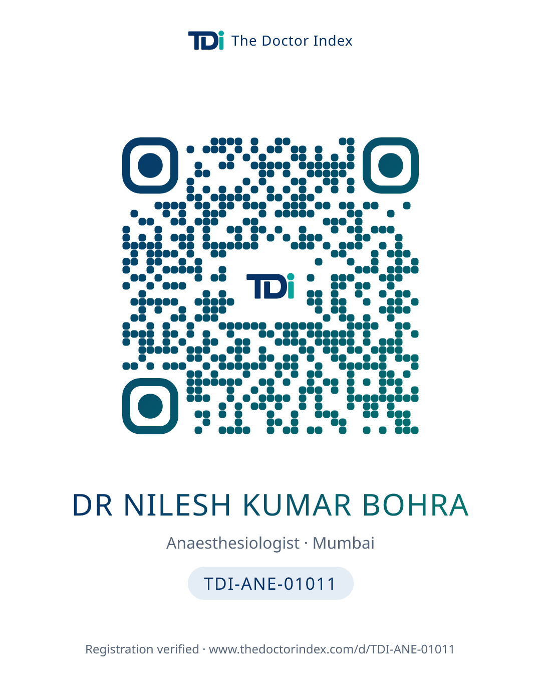 QR card for Dr Nilesh Kumar Bohra, TDI-ANE-01011