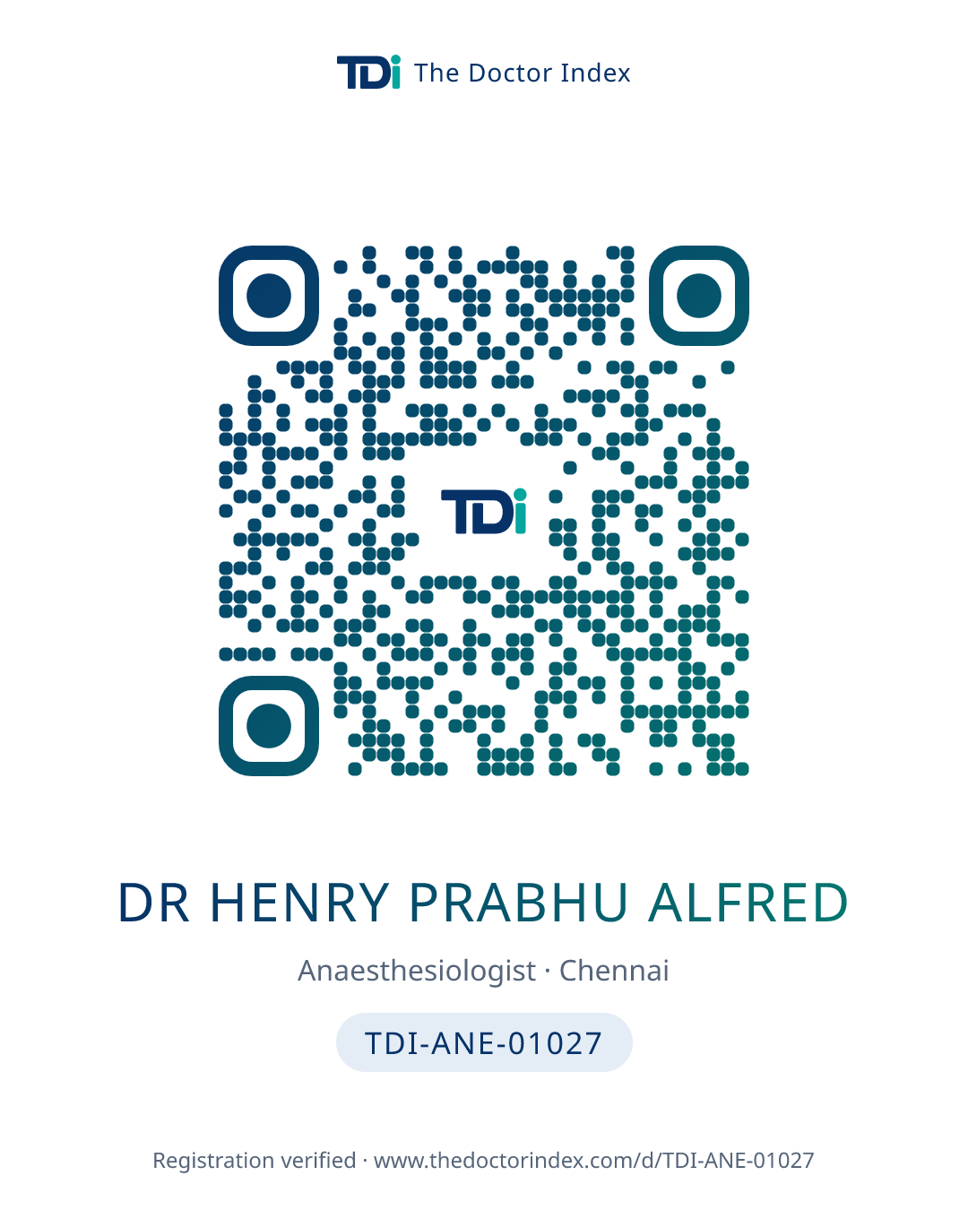 QR card for Dr Henry Prabhu Alfred, TDI-ANE-01027