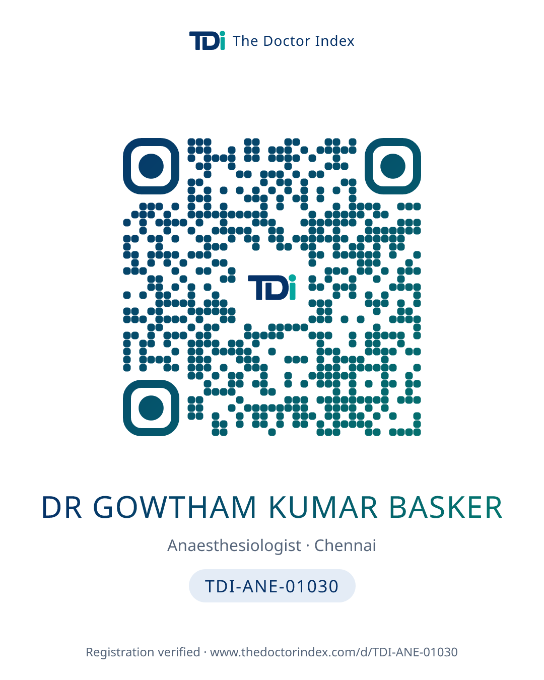 QR card for Dr Gowtham Kumar Basker, TDI-ANE-01030
