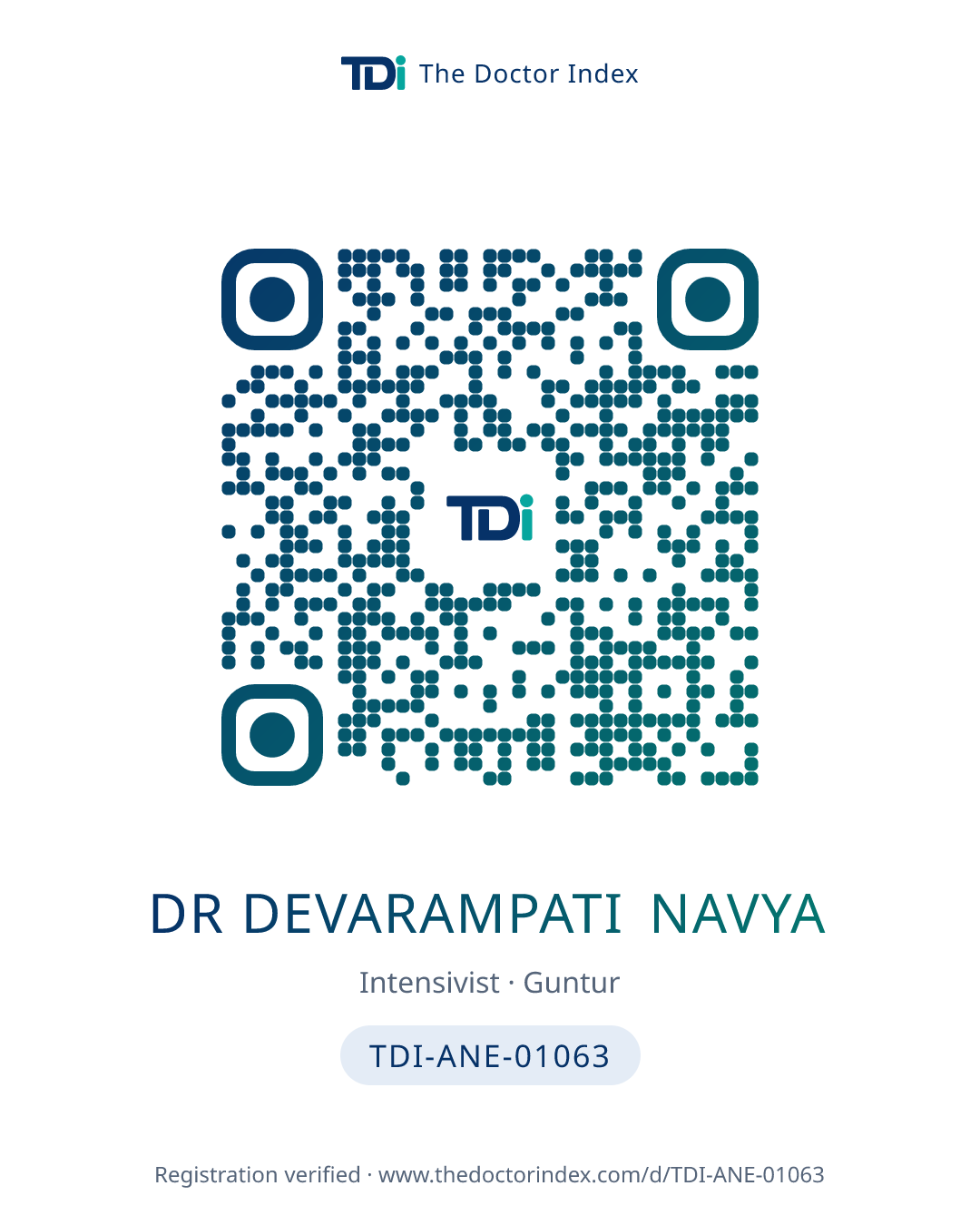 QR card for Dr Devarampati Navya, TDI-ANE-01063