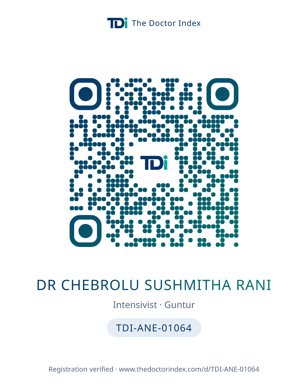 QR card for Dr Chebrolu Sushmitha Rani, TDI-ANE-01064