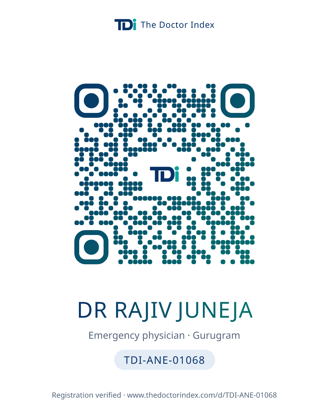 QR card for Dr Rajiv Juneja, TDI-ANE-01068