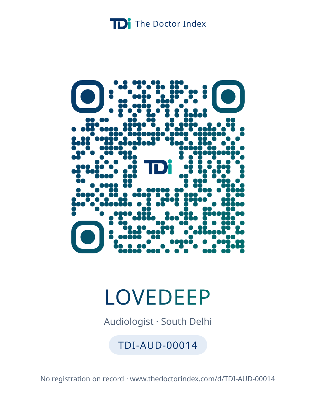 QR card for Lovedeep, TDI-AUD-00014