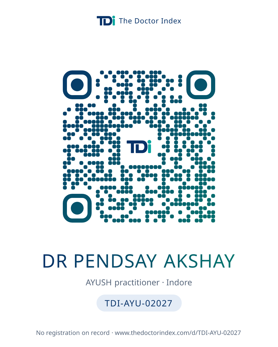 QR card for Dr Pendsay Akshay, TDI-AYU-02027