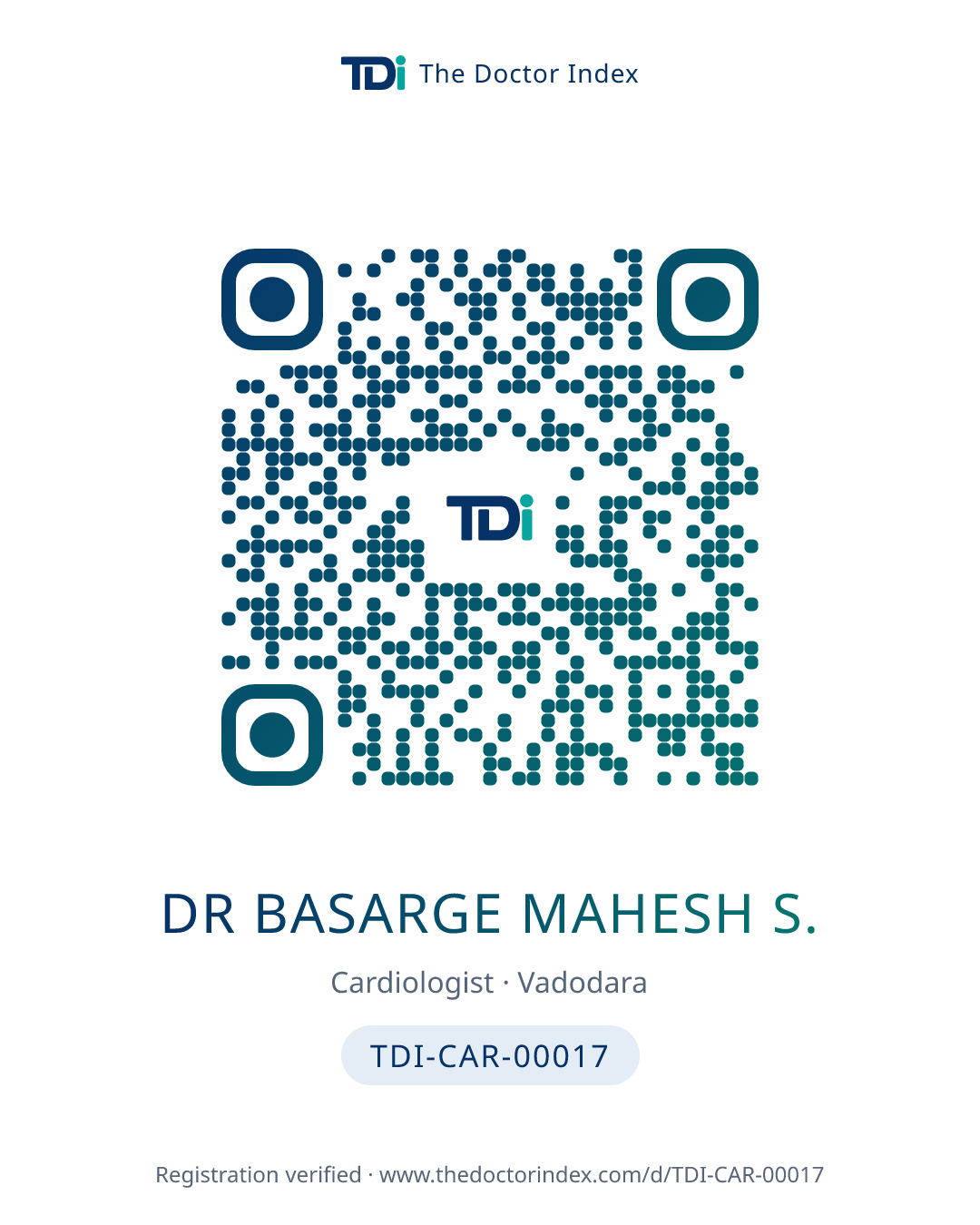 QR card for Dr Basarge Mahesh S., TDI-CAR-00017
