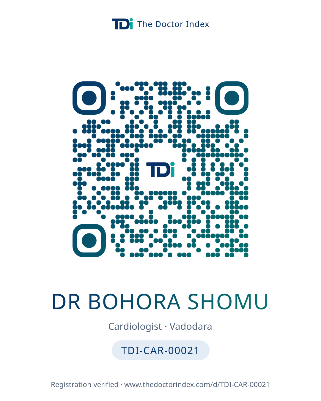 QR card for Dr Bohora Shomu, TDI-CAR-00021