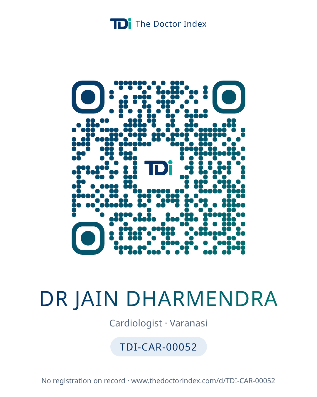 QR card for Dr Jain Dharmendra, TDI-CAR-00052