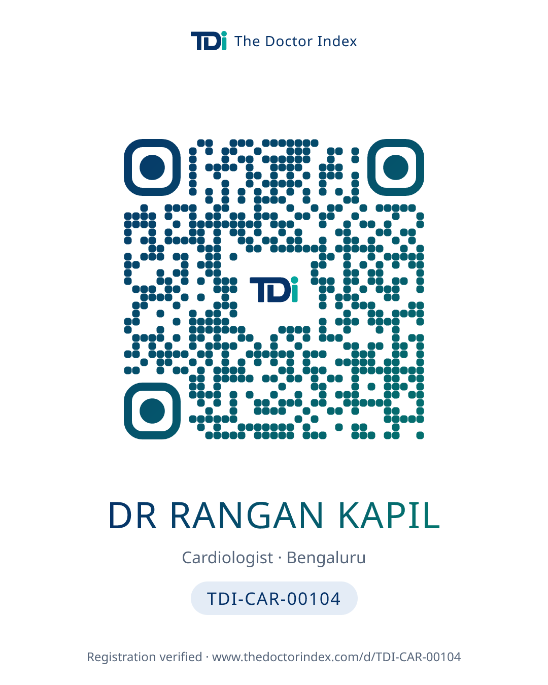 QR card for Dr Rangan Kapil, TDI-CAR-00104