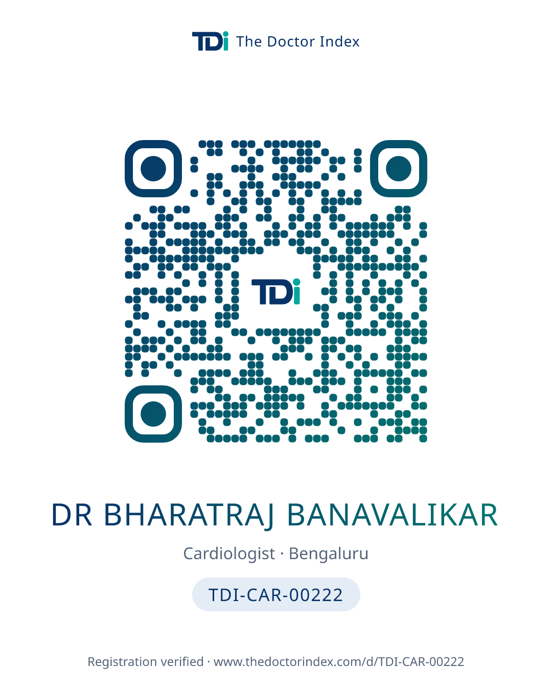 QR card for Dr Bharatraj Banavalikar, TDI-CAR-00222