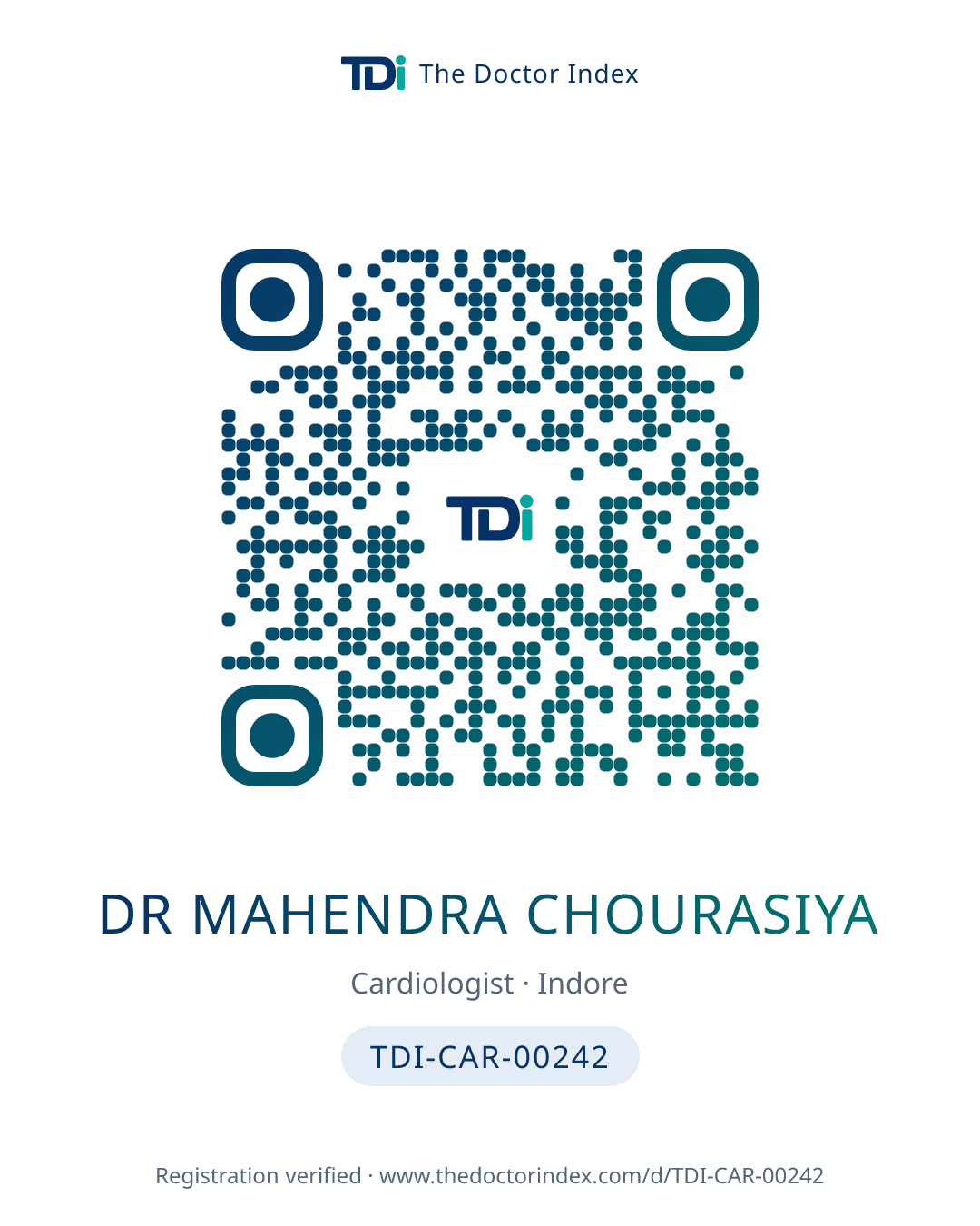 QR card for Dr Mahendra Chourasiya, TDI-CAR-00242