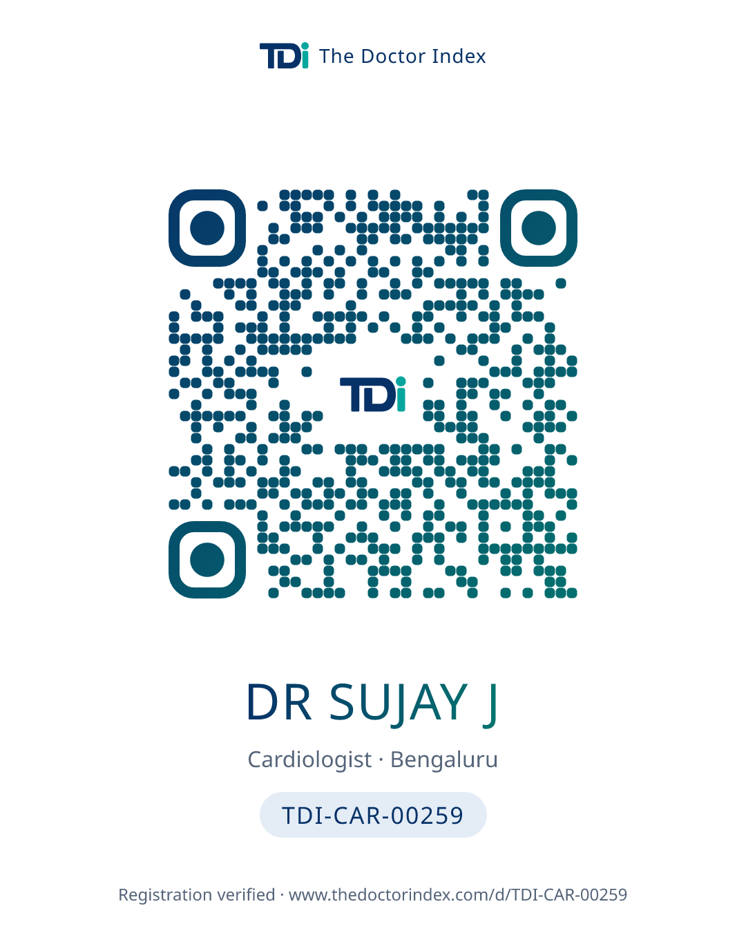 QR card for Dr sujay J, TDI-CAR-00259