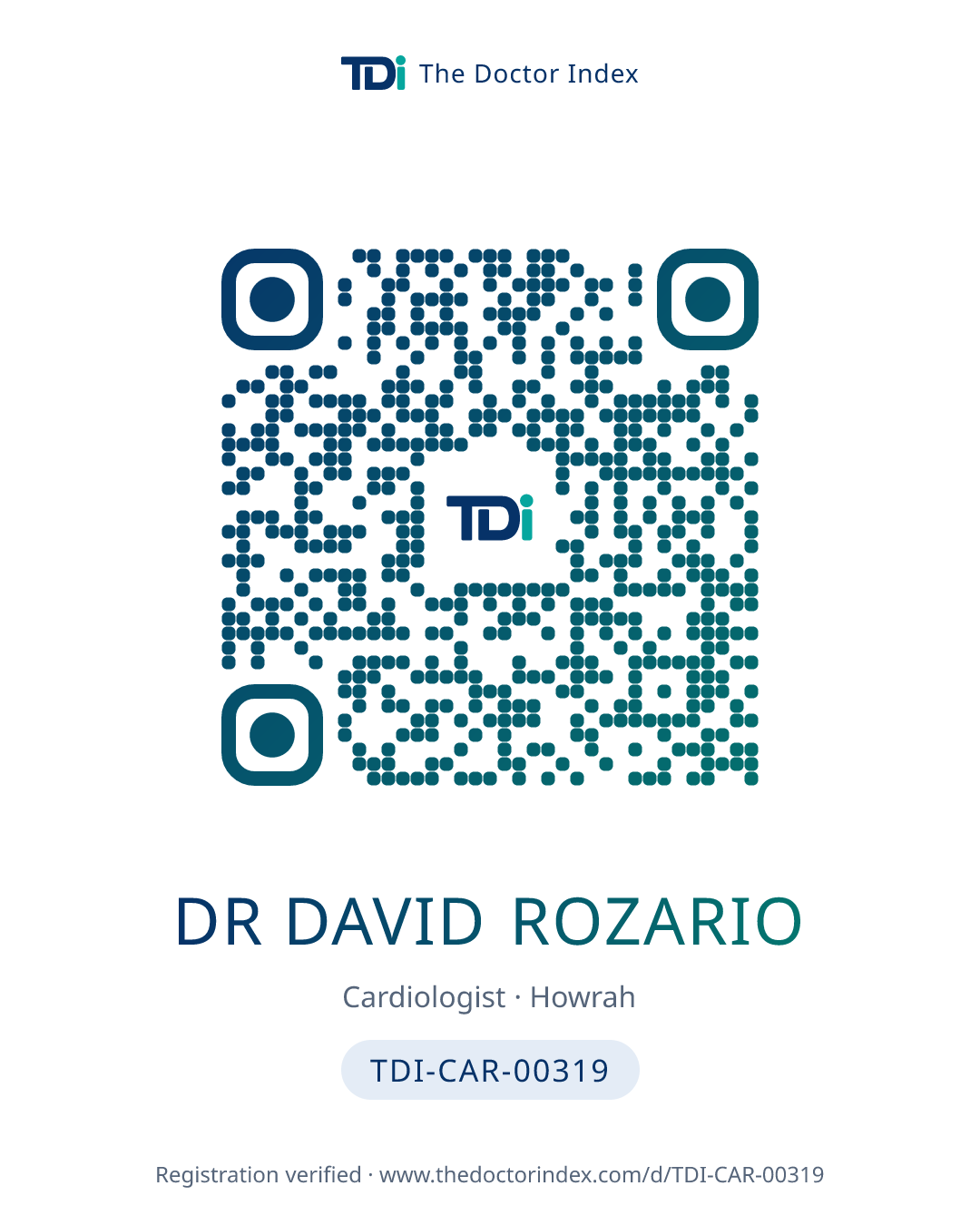 QR card for Dr David Rozario, TDI-CAR-00319