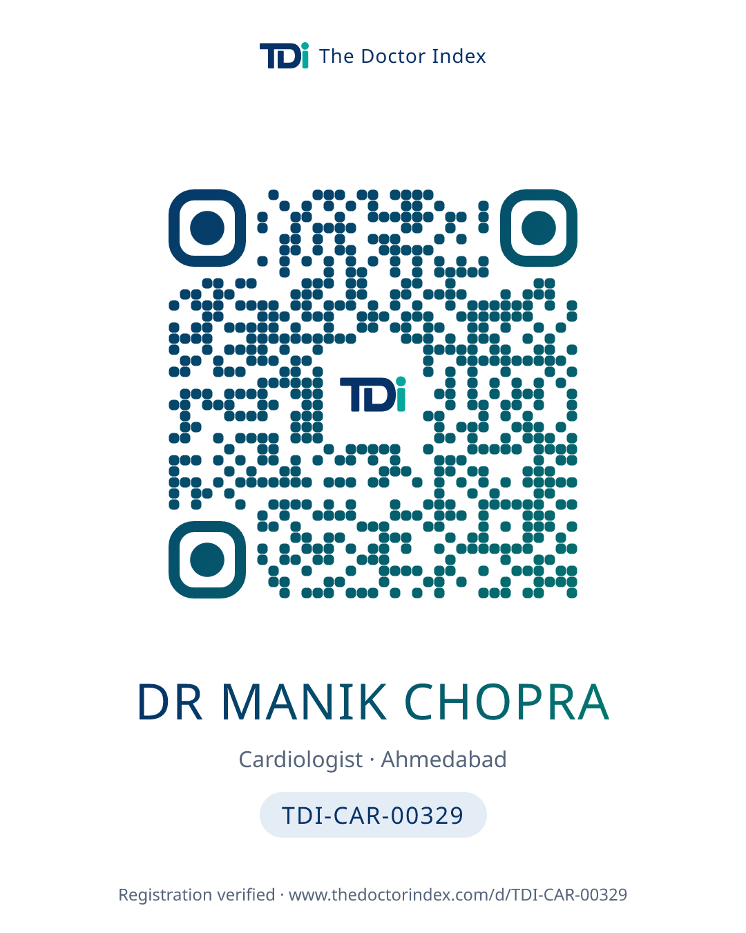 QR card for Dr Manik Chopra, TDI-CAR-00329