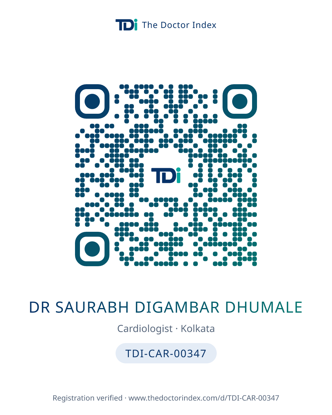 QR card for Dr Saurabh Digambar Dhumale, TDI-CAR-00347