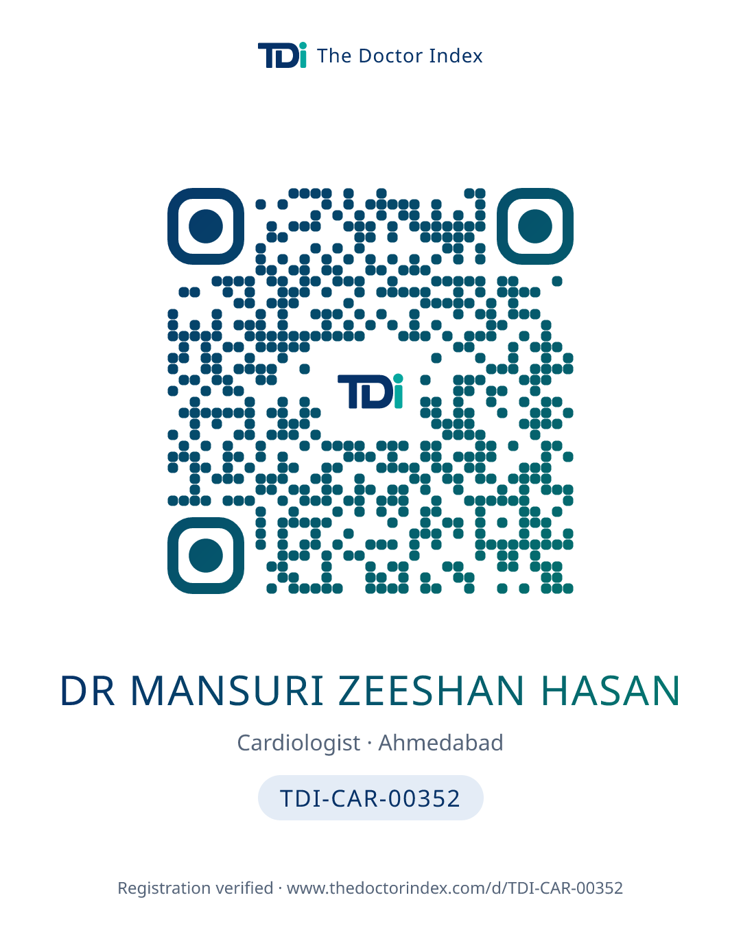 QR card for Dr Mansuri Zeeshan Hasan, TDI-CAR-00352