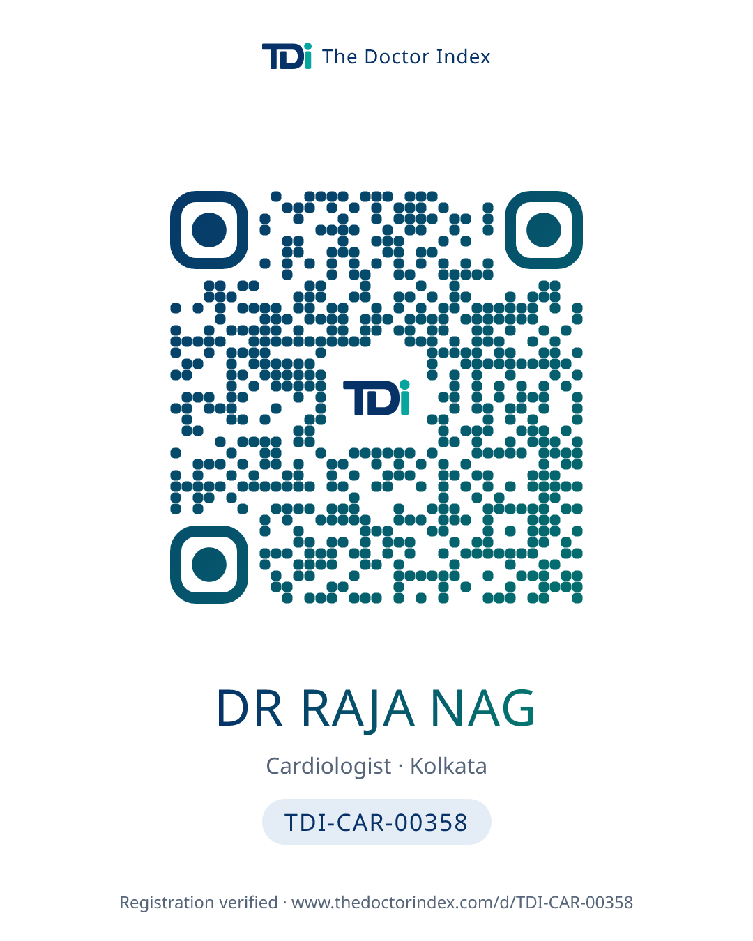 QR card for Dr Raja Nag, TDI-CAR-00358