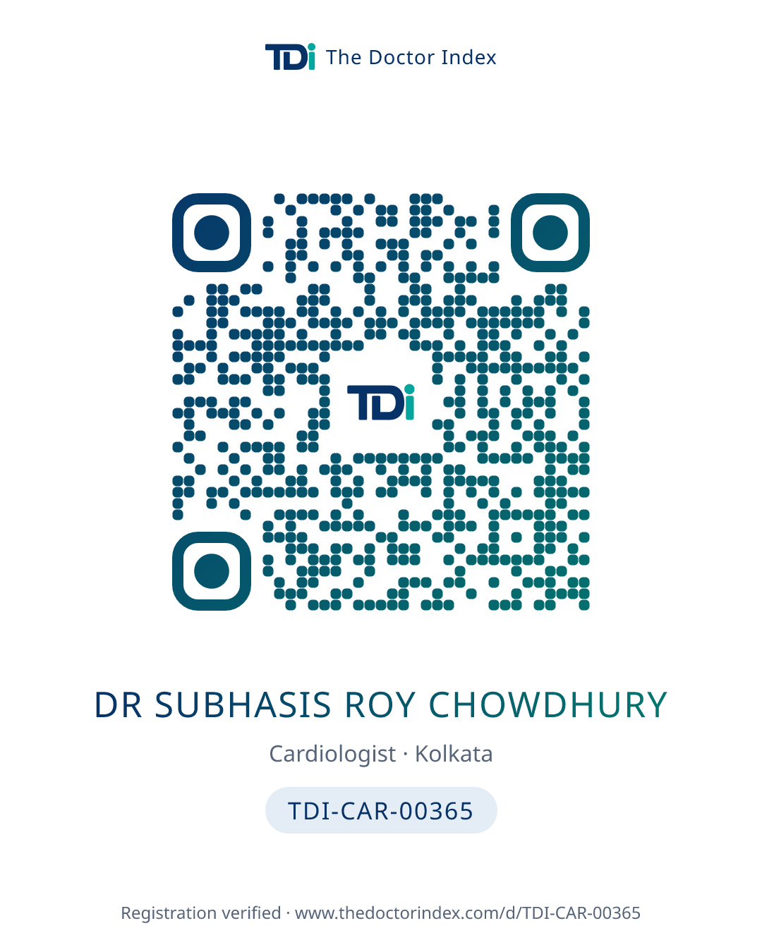 QR card for Dr Subhasis Roy Chowdhury, TDI-CAR-00365