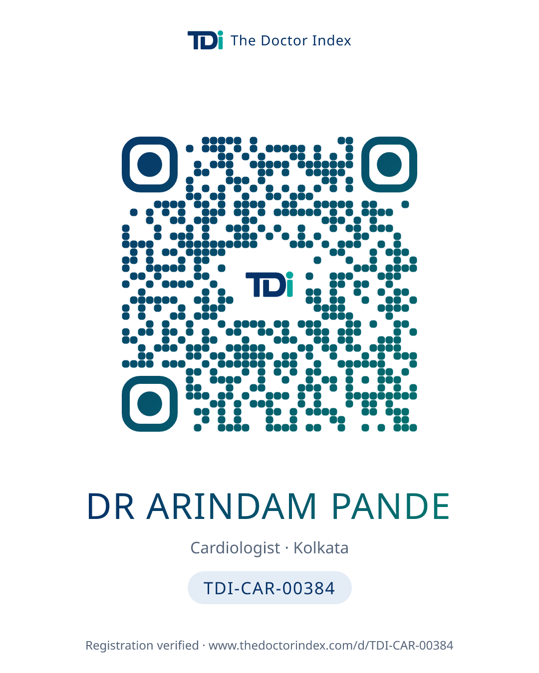 QR card for Dr Arindam Pande, TDI-CAR-00384