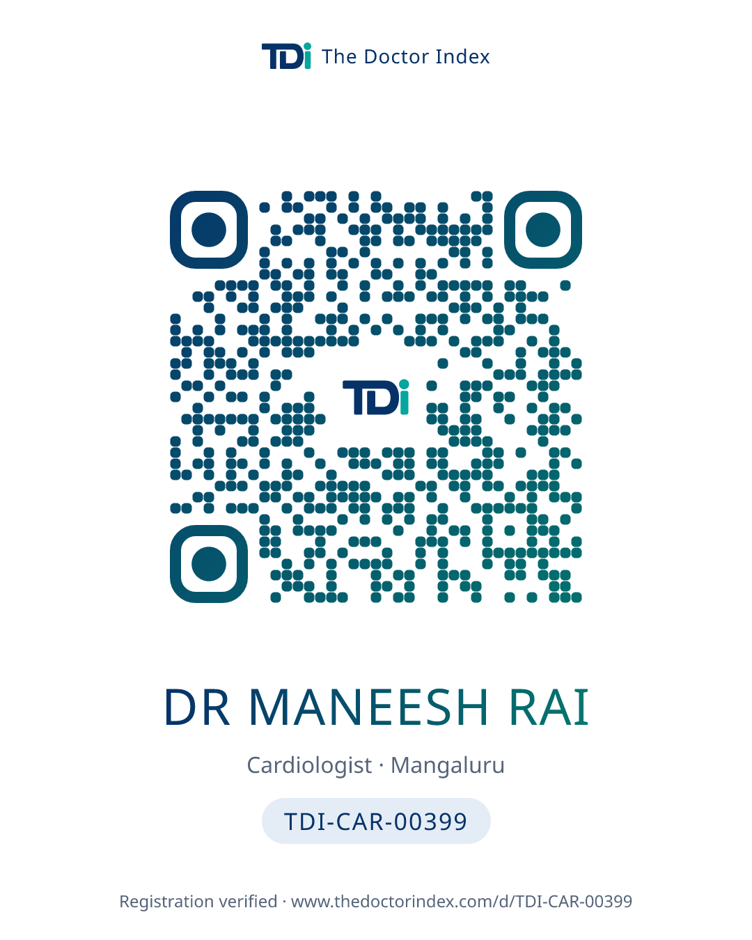 QR card for Dr Maneesh Rai, TDI-CAR-00399